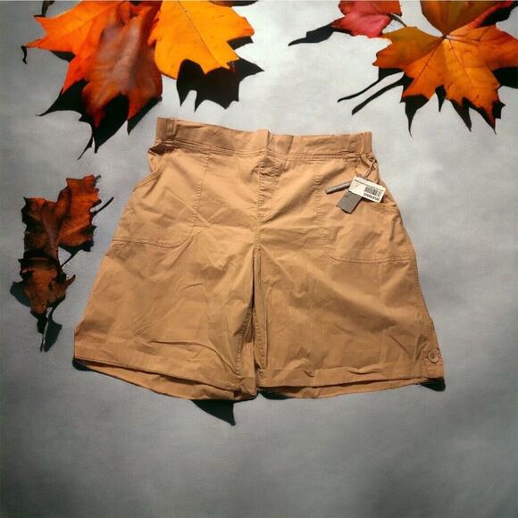 Soft Surroundings 2X Womens Cargo Harper Shorts 22W Cuffed Cotton Tan Khaki 9" - Picture 1 of 6